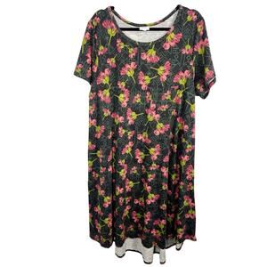 LuLaRoe, Size 3XL, Gray & Pink Floral Hi-Low T-Shirt Dress, Carly, Graphic
